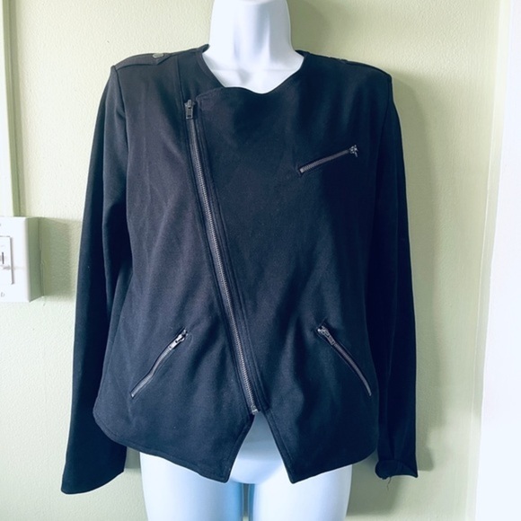 Mossimo Black Faux Motorcycle Jacket Drape Blazer Jacket with Zipper - Picture 3 of 7